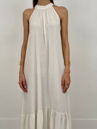 Abito Lungo Halter con Balza Crema