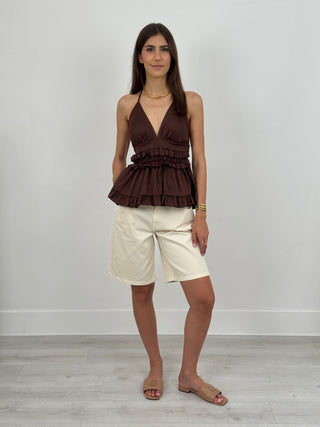 Bermuda in Denim con Pinces Crema