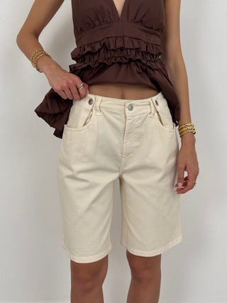 Bermuda in Denim con Pinces Crema