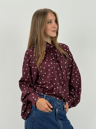Blusa Satin a Pois Burgundy