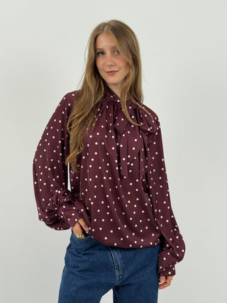 Blusa Satin a Pois Burgundy