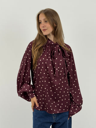 Blusa Satin a Pois Burgundy