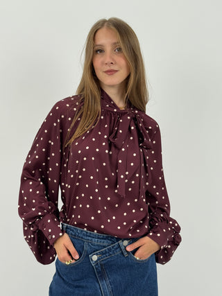 Blusa Satin a Pois Burgundy