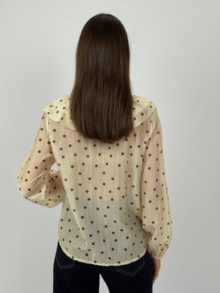 Blusa a Pois con Volant Crema
