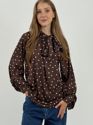 Blusa Satin a Pois Marrone