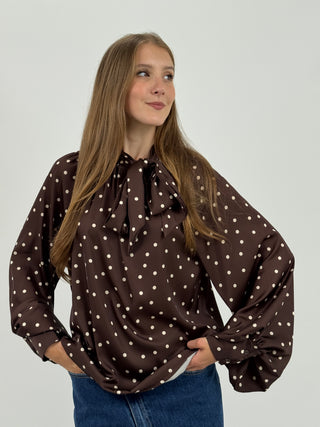 Blusa Satin a Pois Marrone