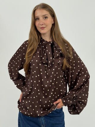 Blusa Satin a Pois Marrone