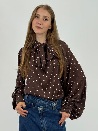 Blusa Satin a Pois Marrone