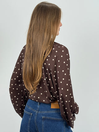 Blusa Satin a Pois Marrone