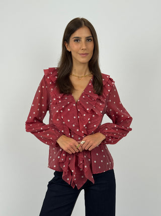 Blusa a Pois con Volant Rossa