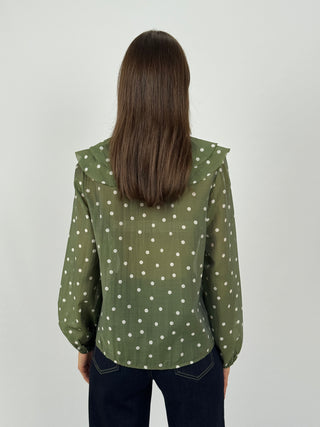 Blusa a Pois con Volant Verde