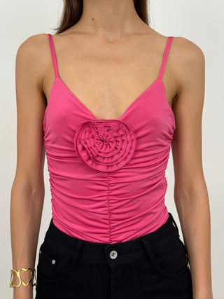 Body in Lycra con Rosa Fucsia