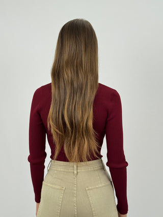 Body a Costine Bordeaux con Bordi a Contrasto