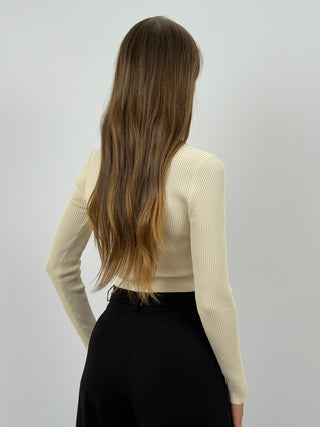 Body a Costine Crema con Bordi a Contrasto