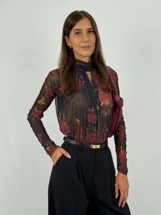 Body in Tulle Lumina Nero con Rose