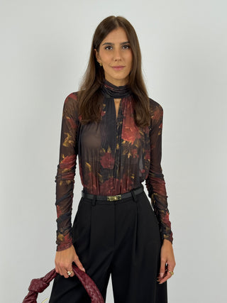 Body in Tulle Lumina Nero con Rose