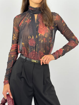 Body in Tulle Lumina Nero con Rose