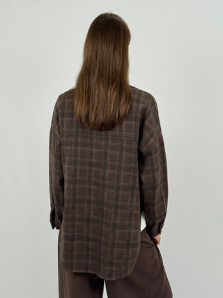 Camicia in Cotone a Quadri Marrone