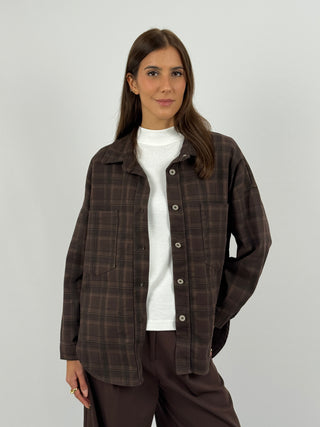 Camicia in Cotone a Quadri Marrone