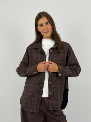 Camicia in Cotone a Quadri Marrone