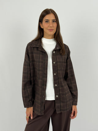 Camicia in Cotone a Quadri Marrone