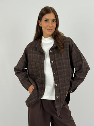 Camicia in Cotone a Quadri Marrone