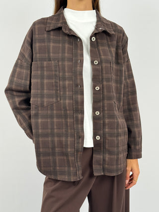 Camicia in Cotone a Quadri Marrone