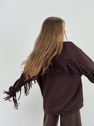 Cardigan Lumina con Frange e Bottoni Marrone