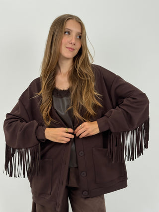 Cardigan Lumina con Frange e Bottoni Marrone