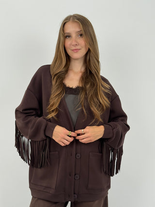Cardigan Lumina con Frange e Bottoni Marrone