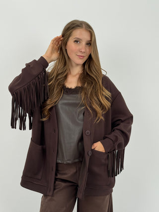 Cardigan Lumina con Frange e Bottoni Marrone