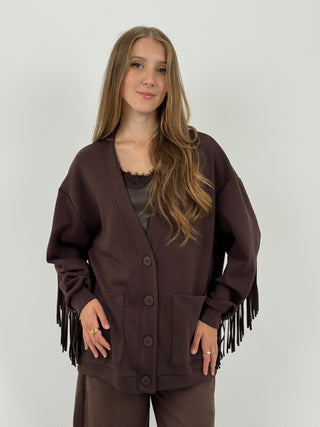 Cardigan Lumina con Frange e Bottoni Marrone