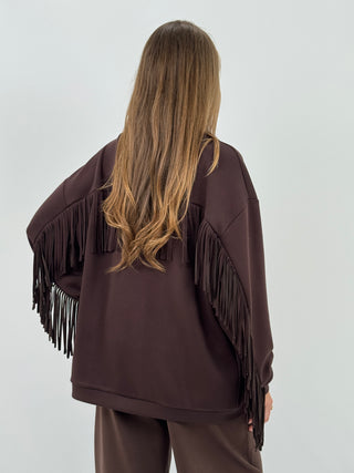 Cardigan Lumina con Frange e Bottoni Marrone