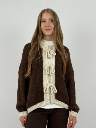 Cardigan con Fiocchi Marrone e Beige