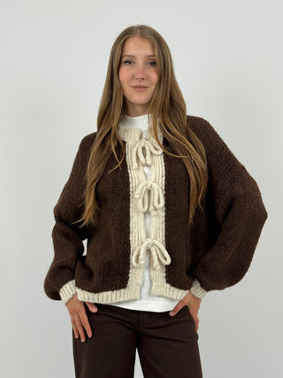 Cardigan con Fiocchi Marrone e Beige
