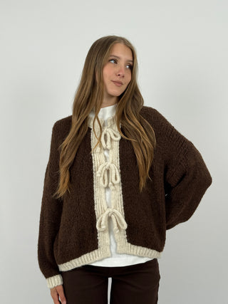 Cardigan con Fiocchi Marrone e Beige
