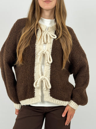 Cardigan con Fiocchi Marrone e Beige