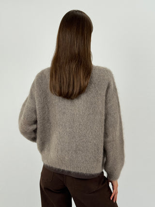 Cardigan in Kid Mohair Mocha Mousse