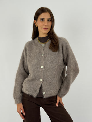 Cardigan in Kid Mohair Mocha Mousse