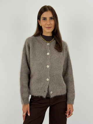 Cardigan in Kid Mohair Mocha Mousse