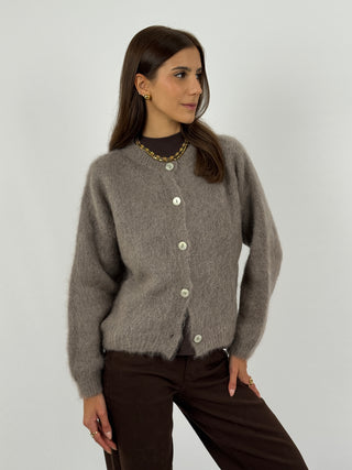 Cardigan in Kid Mohair Mocha Mousse