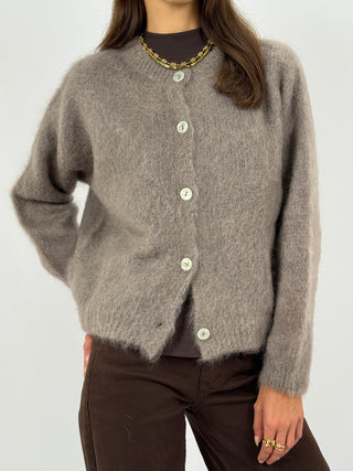 Cardigan in Kid Mohair Mocha Mousse