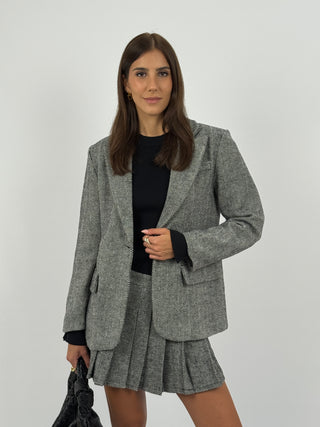 Set Giacca e Gonna College Bianco e Nero
