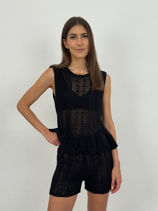 Set Coordinato Top e Shorts in Crochet Nero