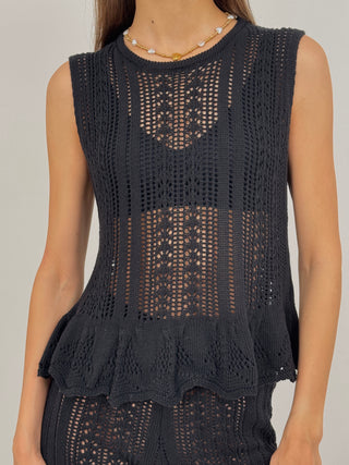 Set Coordinato Top e Shorts in Crochet Nero