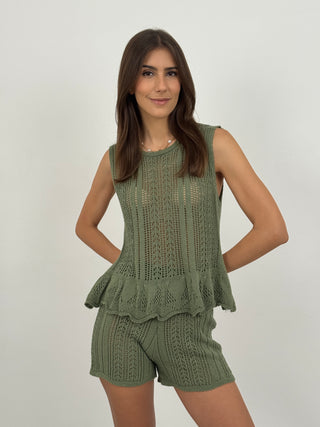 Set Coordinato Top e Shorts in Crochet Verde