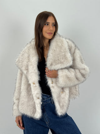 Pelliccia con Collo Ampio Aspen Bianca