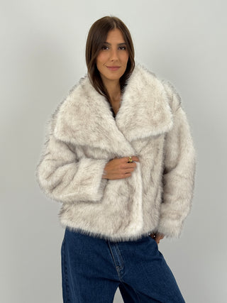 Pelliccia con Collo Ampio Aspen Bianca