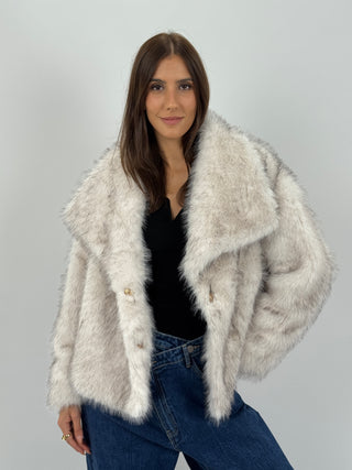 Pelliccia con Collo Ampio Aspen Bianca