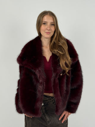 Pelliccia con Collo Ampio Aspen Bordeaux